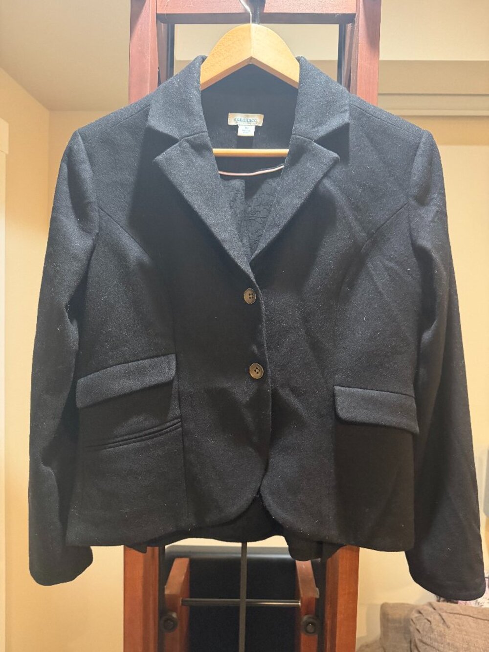 Sundance Black Wool Blend Blazer Velvet Elbow Patches Women’s 10